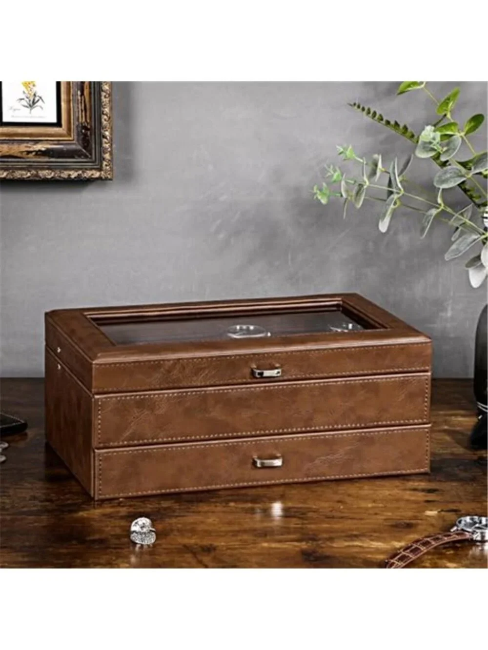 Watch Box 12-Slot, Watch Case with Large Glass Lid | 2-Layer Mens